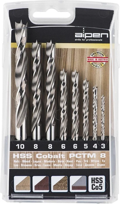 Alpen HSS Cobalt PCTM 8 Holzspiralbohrer-Sortiment, 8-tlg.