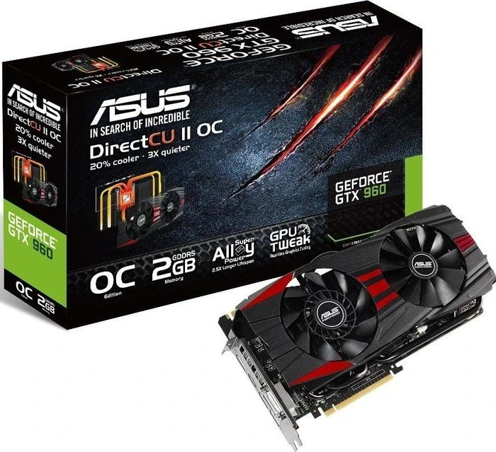 ASUS GeForce GTX 960 DC2 Black Edition OC, GTX960-DC2OC-2GD5-BLACK, 2GB GDDR5, DVI, HDMI, 3x DP