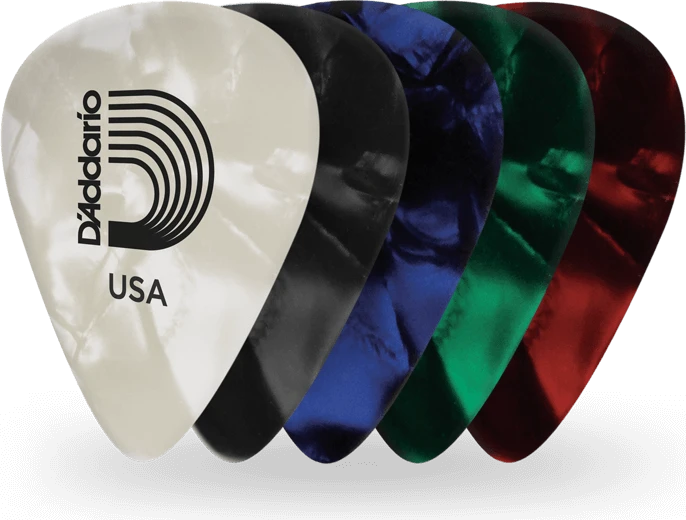 D'Addario Classic Pearl Celluloid Pick Assortment Pack, Medium Gauge (.70mm), 25-Pack