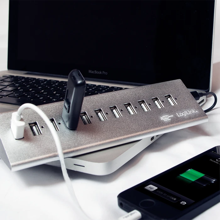 LogiLink Aluminium USB-Hub, 11x USB-A 2.0, USB 2.0 Micro-B [Buchse]