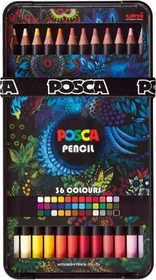 Uni-Ball POSCA Pencil KPE-200 Wachsmalstift sortiert, Metalletui, 36er-Set