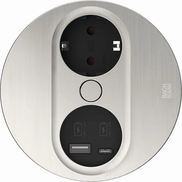 Bachmann Twist 2, 1-fach, 1x USB-Charger A/C, rund, 2m, Edestahl-Optik
