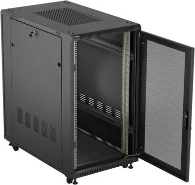 Lanberg 19" Rackschrank 22HE, freistehend, Flat Pack, Gitternetztür, IP20, RAL 9004, 1000mm tief