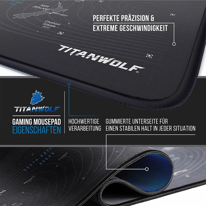 Titanwolf Global Wolf XXL Speed Gaming-Mauspad, schwarz/blau