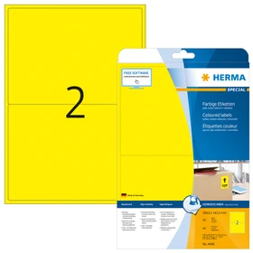 Herma Etiketten, 199.6x143.5mm, ablösbar, gelb, 20 Blatt (40 Etiketten)