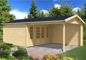 Alpholz Freiburg-44 ISO 735x380cm Gartenhaus inkl. Anbau und Rückwand imprägniert
