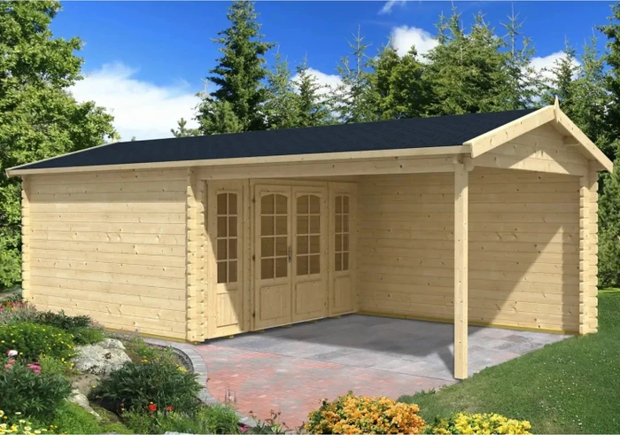 Alpholz Freiburg-44 ISO 735x380cm Gartenhaus inkl. Anbau und Rückwand imprägniert
