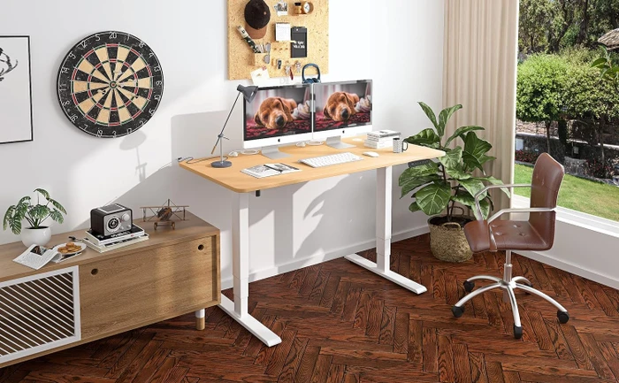 Maidesite S2 Pro Plus elektrisch höhenverstellbarer Sitz-Steh-Schreibtisch 160x80cm Eiche/weiß