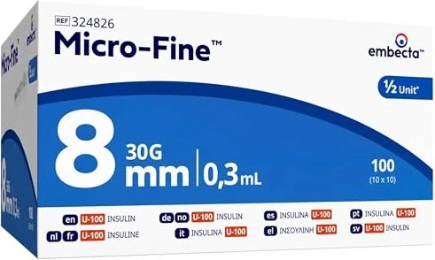 Becton Dickinson Micro-Fine+ U-100 Insulinspritze 0.3x 8mm, 100 Stück