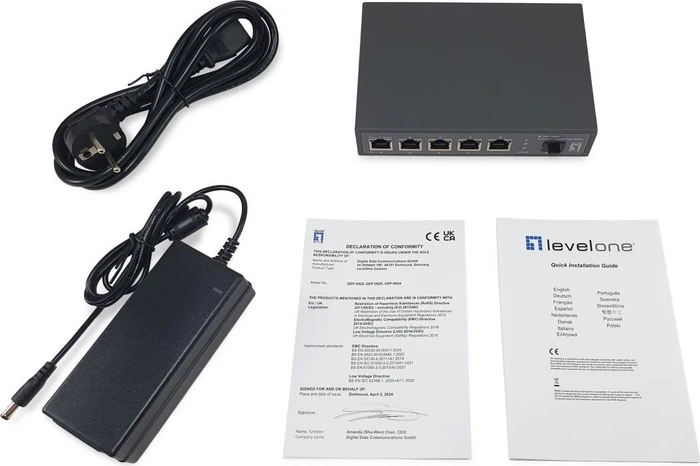 LevelOne GEP Desktop 2.5G Switch, 5x RJ-45, 1x SFP+, 65W PoE++