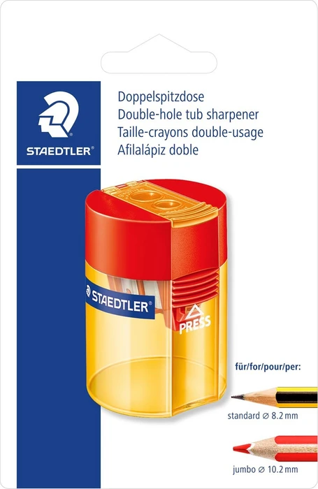 Staedtler 512 Dosenanspitzer 2-fach rot/blau, Blister (512 006BK)