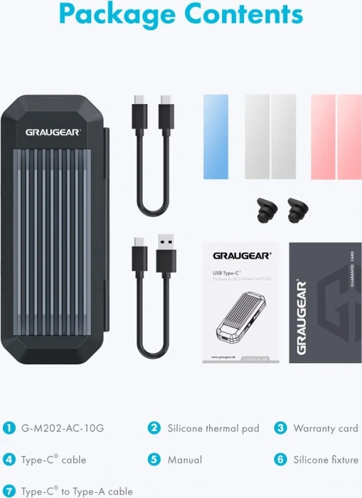 Graugear G-M202-AC-10G Externes Gehäuse für M.2 NVMe SSD, USB-C 3.1