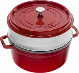 Zwilling Staub Cocotte Schmortopf rund mit Dämpfeinsatz 26cm 5.2l kirschrot