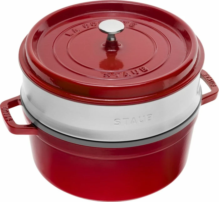 Zwilling Staub Cocotte Schmortopf rund mit Dämpfeinsatz 26cm 5.2l kirschrot