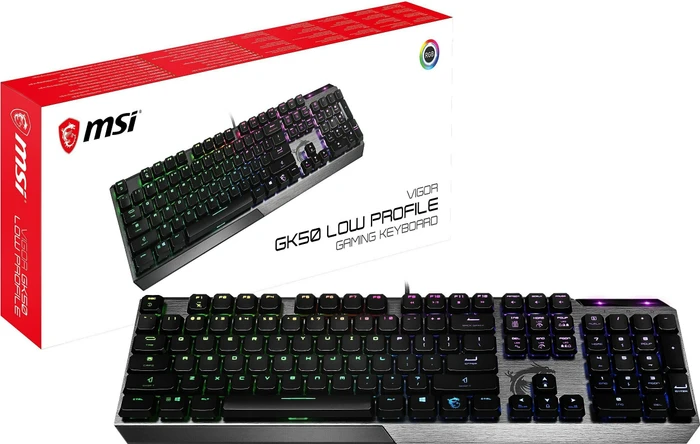MSI Vigor GK50 Low Profile, LEDs RGB, Kailh Choc LOW PROFILE WHITE, USB, DE