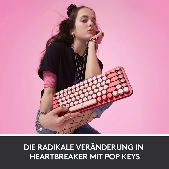 Logitech POP Keys Wireless Mechanical Keyboard, Logi Bolt, Heartbreaker, TTC BROWN, USB/Bluetooth, FR