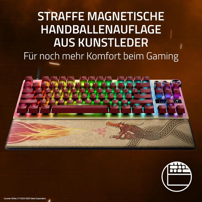 Razer Huntsman V3 Pro Tenkeyless, Counter-Strike 2 Dragon Lore Edition, gold/rot, LEDs RGB, Razer Analog Optical Switch Gen-2, USB, US