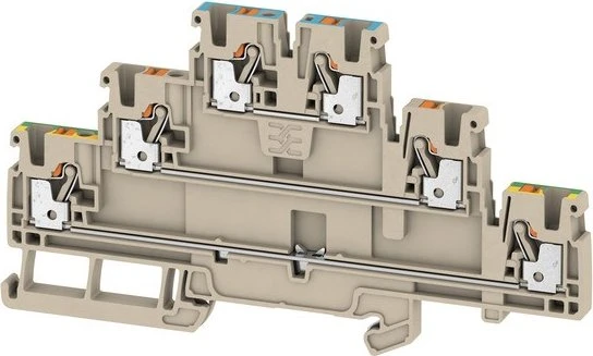 Weidmüller A3T 2.5 N-FT-PE Durchgangs-Reihenklemme, Mehrstock-Reihenklemme, PUSH IN, 2.5 mm², 800 V, 24 A, dunkelbeige