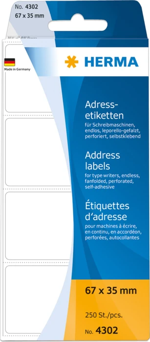 Herma Etiketten gefalzt, 67x35mm, weiß, matt, 250 Etiketten
