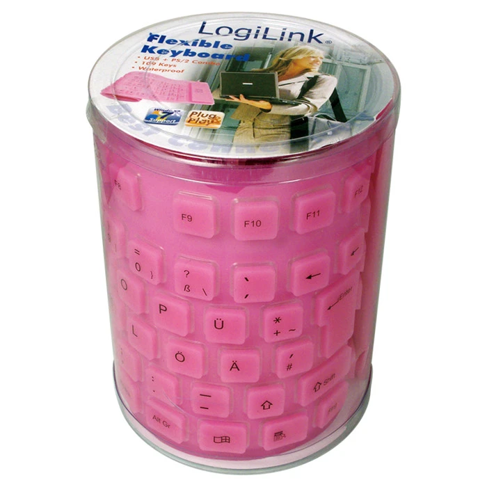 LogiLink Flexible Waterproof Keyboard pink, PS/2 &, PS/2 & USB, DE