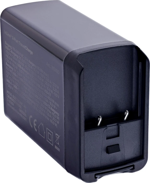 InLine TravelCharge 3-Port 65W 2x USB-C 1x USB-A EU/UK/US schwarz