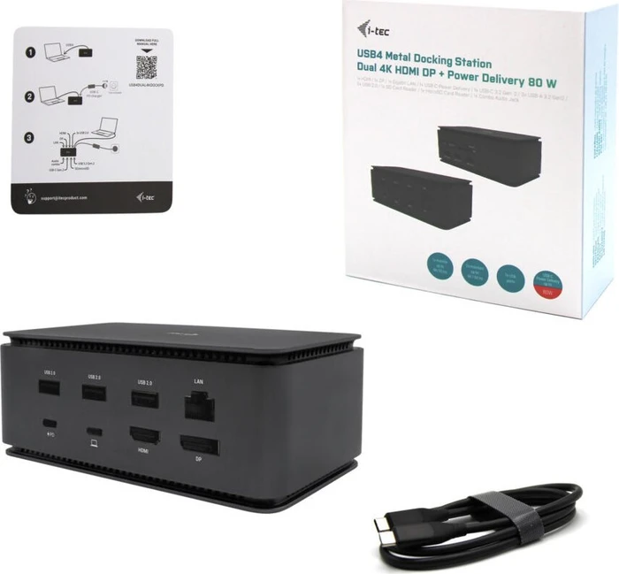 i-tec USB4 Metal Docking Station Dual 4K HDMI DP, USB PD 80W, USB4 [Buchse]