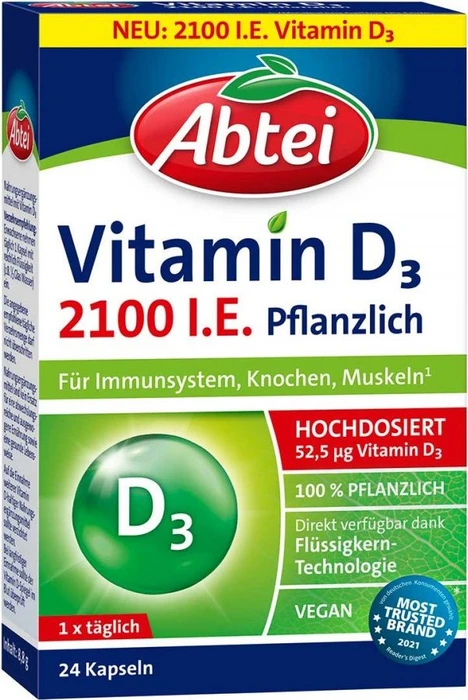 Abtei Kinder Vitamin D3 2100 I.E. pflanzlich Kapseln, 24 Stück
