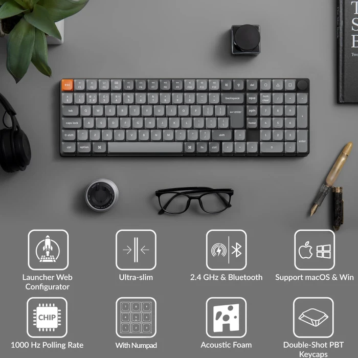 Keychron K17 Max, grau, LEDs weiß, Gateron LOW PROFILE 2.0 RED, USB/Bluetooth, UK