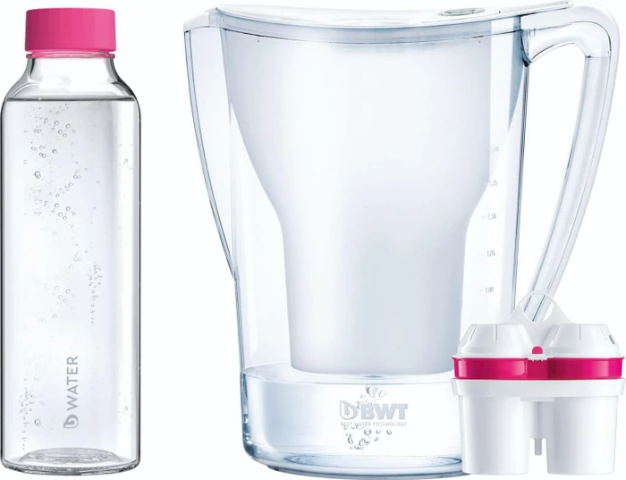 BWT Aqualizer 2.7l Tischwasserfilter inkl. Kartusche + Trinkflasche weiß