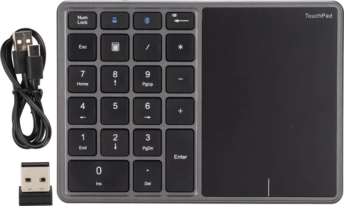 Zunate Wireless Numeric Keypad with Touchpad, grau/schwarz, Bluetooth