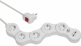 Brennenstuhl Vario Power bewegliche Steckdosenleiste mit USB-Ladefunktion, Schalter, 5-fach, 1.4m, weiß