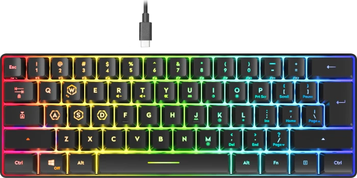 Speedlink Letos RGB 60% Gaming Keyboard, schwarz, LEDs RGB, USB, US
