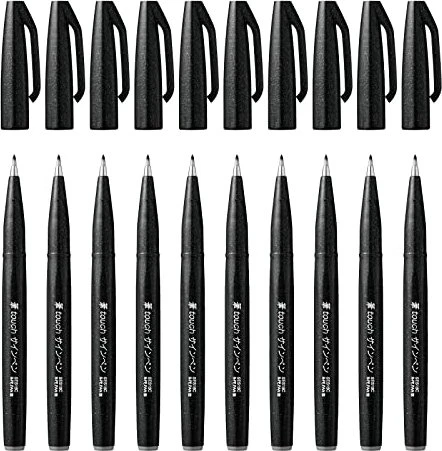 Pentel Brush Sign Pen SES15C schwarz, 10er-Pack