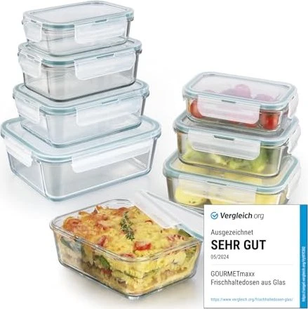 Gourmetmaxx Klick-it Glas Aufbewahrungsbehälter-Set blau, 16-tlg.