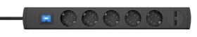 Kopp Steckdosenleiste DUOversal Plus 5=10 mit Schalter und 2x USB, 5-fach, 1.4m, schwarz
