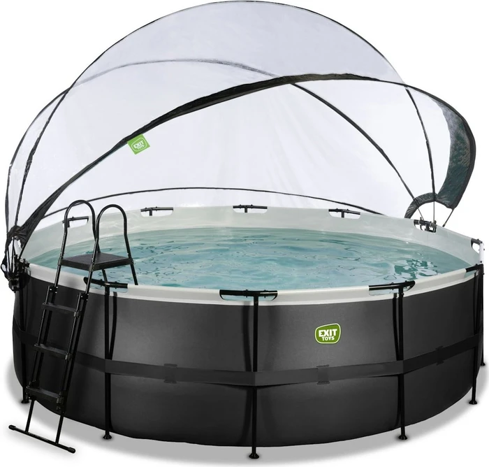 Exit Toys Black Leather Frame Pool mit Sandfilterpumpe und Abdeckung rund 427x122cm