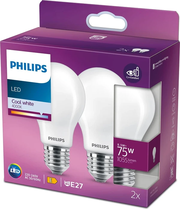 Philips Classic LED Birne E27 8.5W/840, 2 Stück