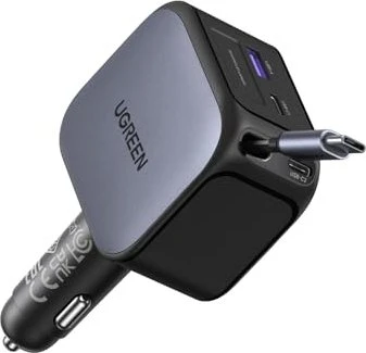 Ugreen Nexode Auto-Ladegerät 145W mit ausziehbarem USB-C-Kabel schwarz/silber