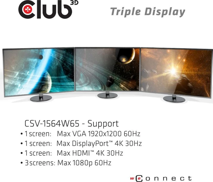 Club 3D Triple Display Dynamic PD Charging Dock 65W, USB-C 3.0 [Buchse]