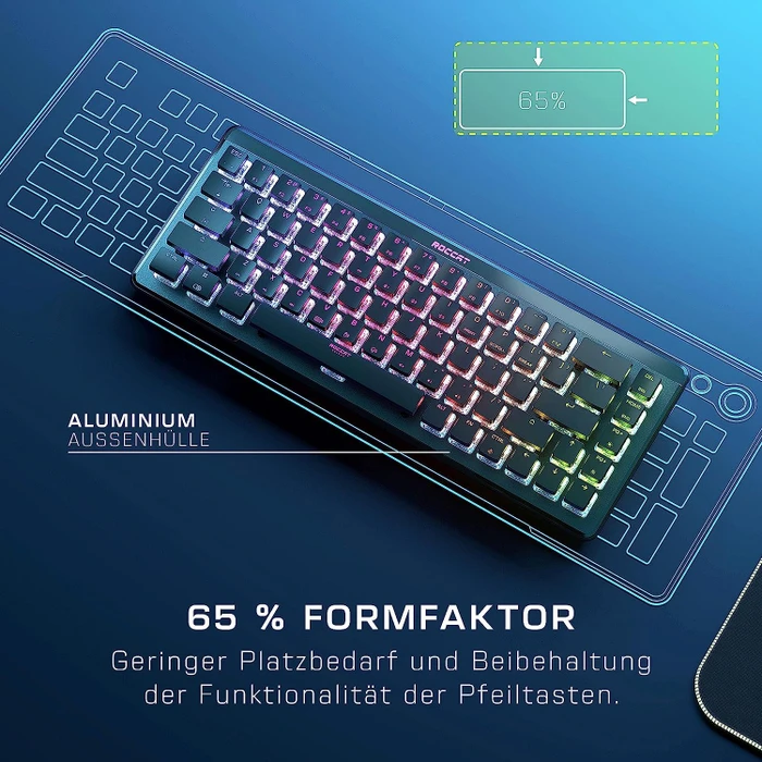 Roccat Vulcan II Mini Air, LEDs RGB, schwarz, TITAN II OPTICAL BROWN, USB/Bluetooth, DE