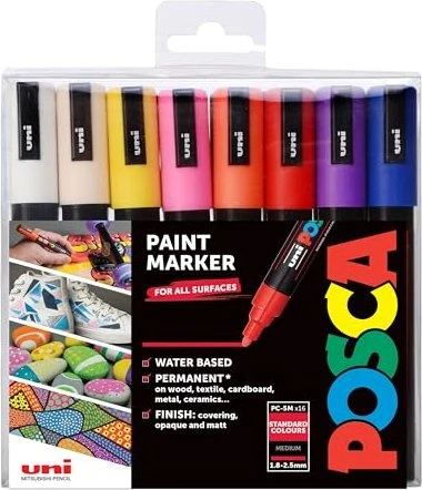 Uni-Ball POSCA PC-5M Acrylmarker Basisfarben sortiert, 16er-Set