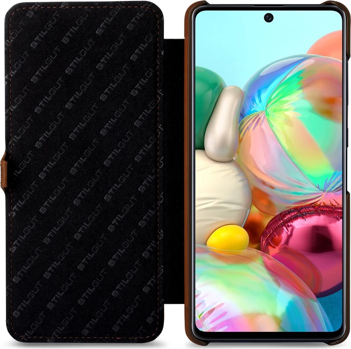 Stilgut Book Type Leather Case Clip für Samsung Galaxy A71 braun
