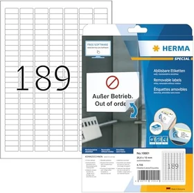 Herma Etiketten, 25.4x10mm, ablösbar, weiß, 25 Blatt (4725 Etiketten)