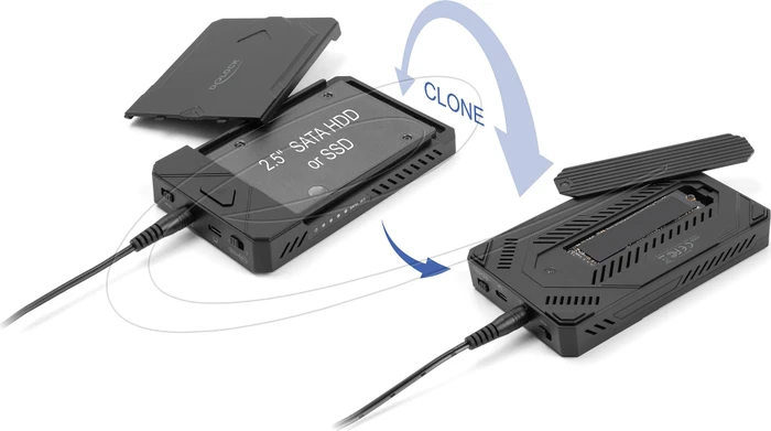 DeLOCK Externes Gehäuse mit Klon Funktion, M.2/2.5", USB-C 3.1