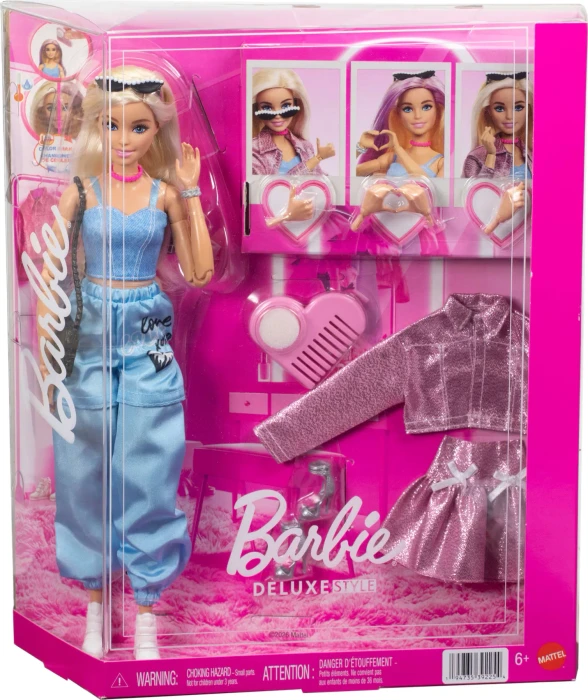 Mattel Barbie - Deluxe Style mit 4 Kleidungsstücken und Farbwechsel Haaren