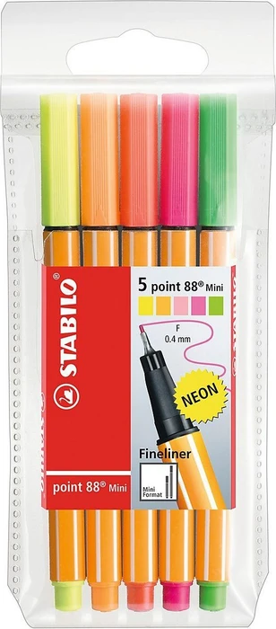STABILO point 88 mini Neon sortiert, 5er-Set, Etui