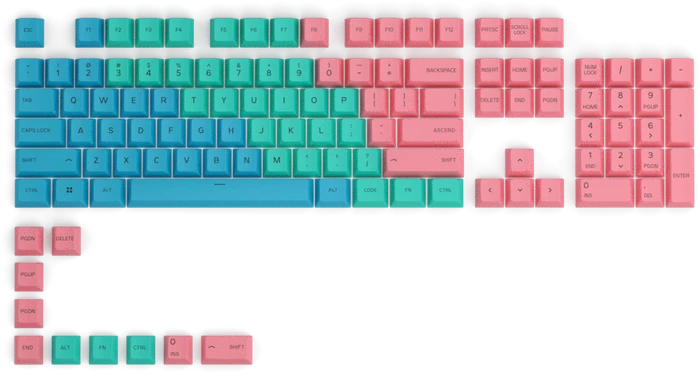 Glorious GPBT Keycaps, Kunststoff (PBT), Pastel, blau/rosa/grün, 114 Tasten (104+10), ANSI-US