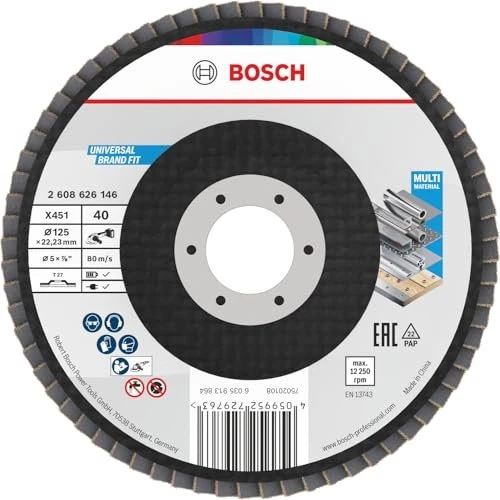 Bosch Professional X451 Fächerschleifscheibe T27 K40, 125x22.23mm, 15 Stück