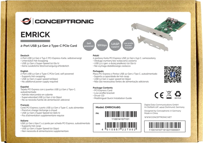 Conceptronic 2x USB-C 3.1, PCIe 3.0 x4