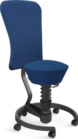 Aeris Swopper Work New Edition Bürohocker mit Rollen und Lehne, Feder Low, Gestell Alu schwarz, Bezug Wollmischung Select blau